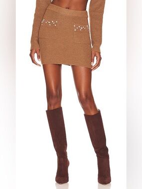 Lovers and Friends Estella Embellished Mini Skirt in Chestnut size XS